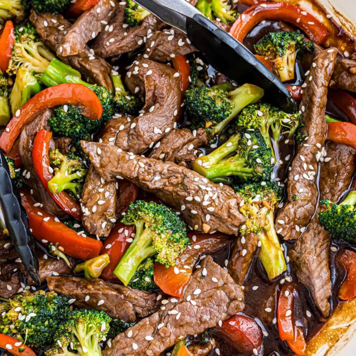 Beef and Broccoli stir-fry close up