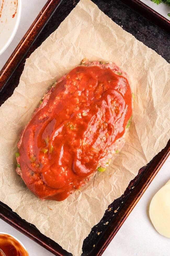 meatloaf covered in tomato sauce