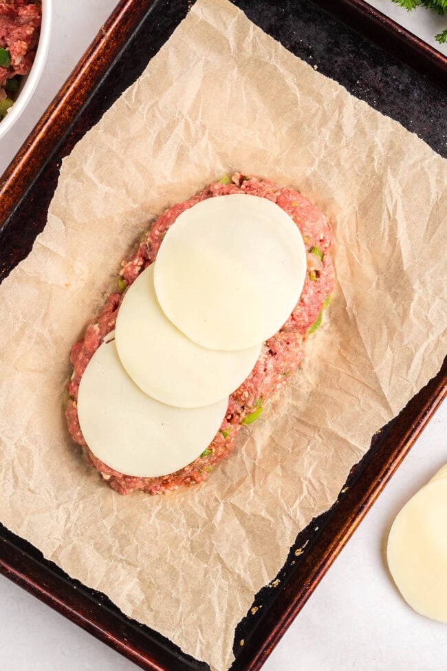 Philly Cheesesteak meatloaf with provolone cheese