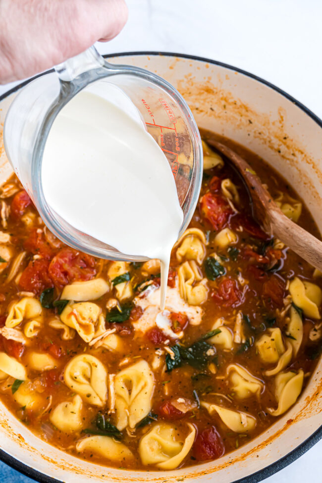 making soup with a creamy red sauce