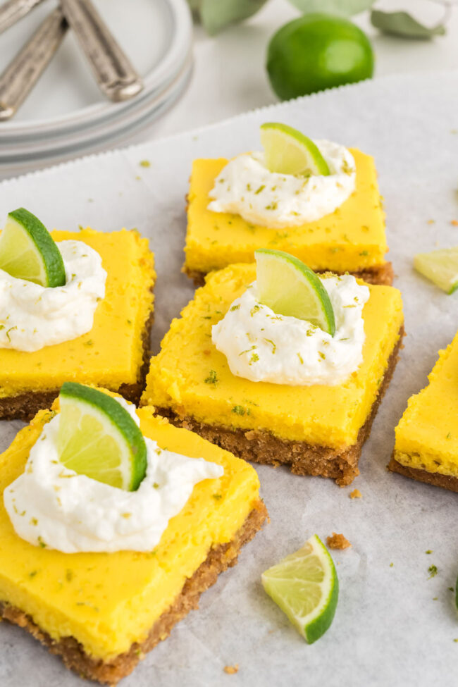 several serving of pie bars and graham cracker crust