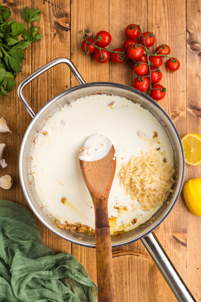 cream sauce in a skillet