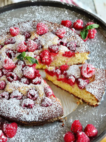 coffee cake with serving cut