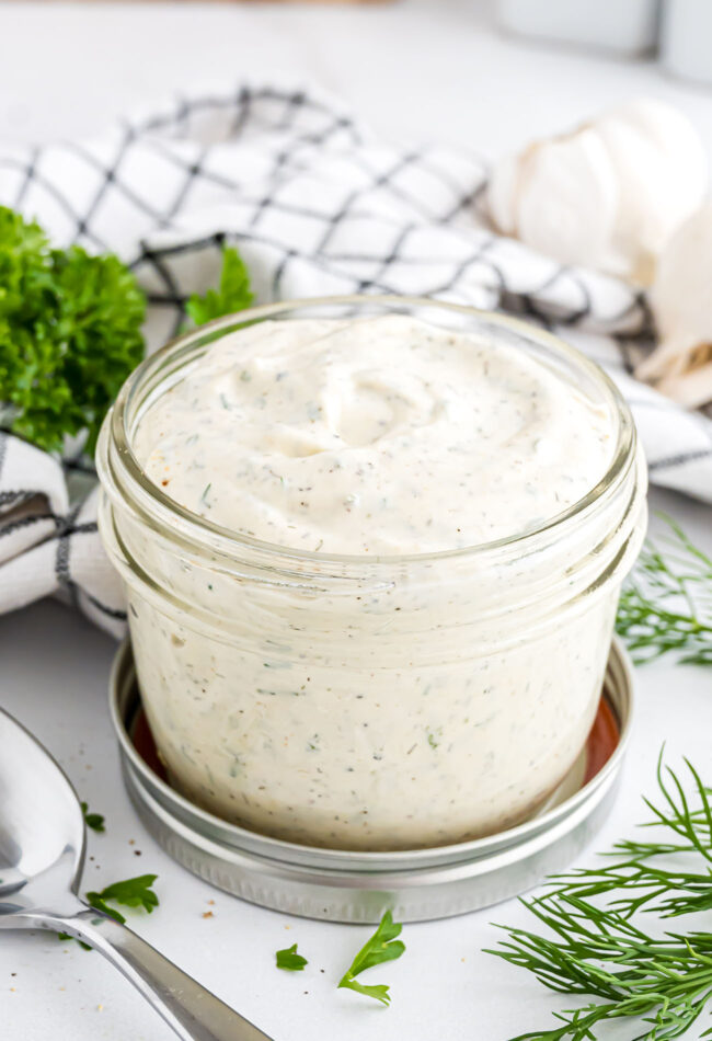 a jar of homemade ranch dressing