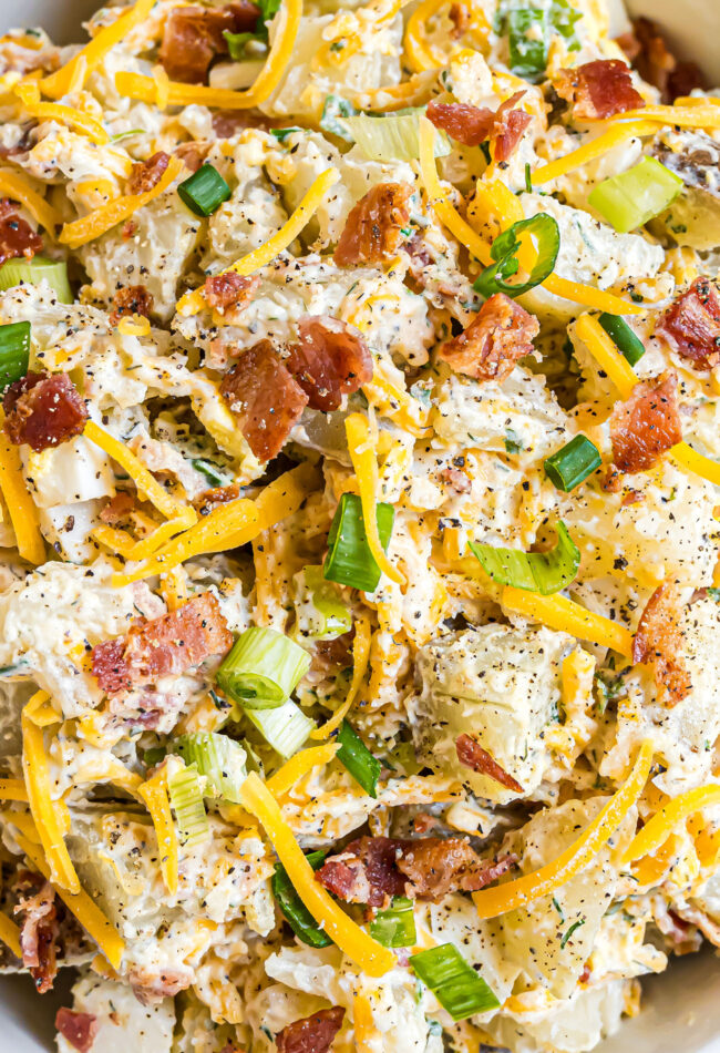 loaded baked potato salad with bacon and cheese