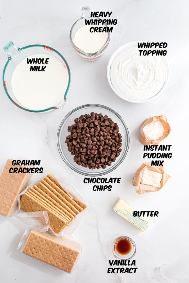 ingredients for no-bake eclair cake on a counter