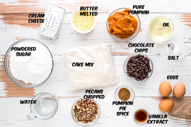 Pumpkin Earthquake Cake ingredients on a counter