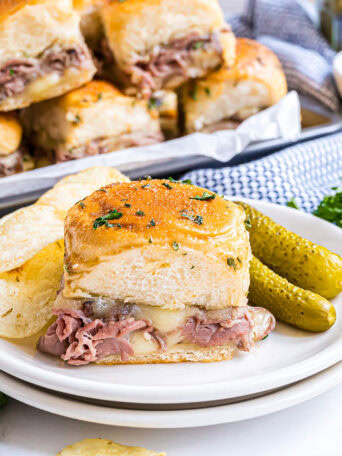 Golden baked Roast Beef Sliders with melted provolone cheese