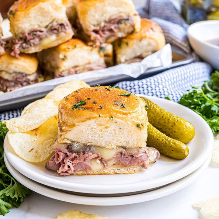 Golden baked Roast Beef Sliders with melted provolone cheese