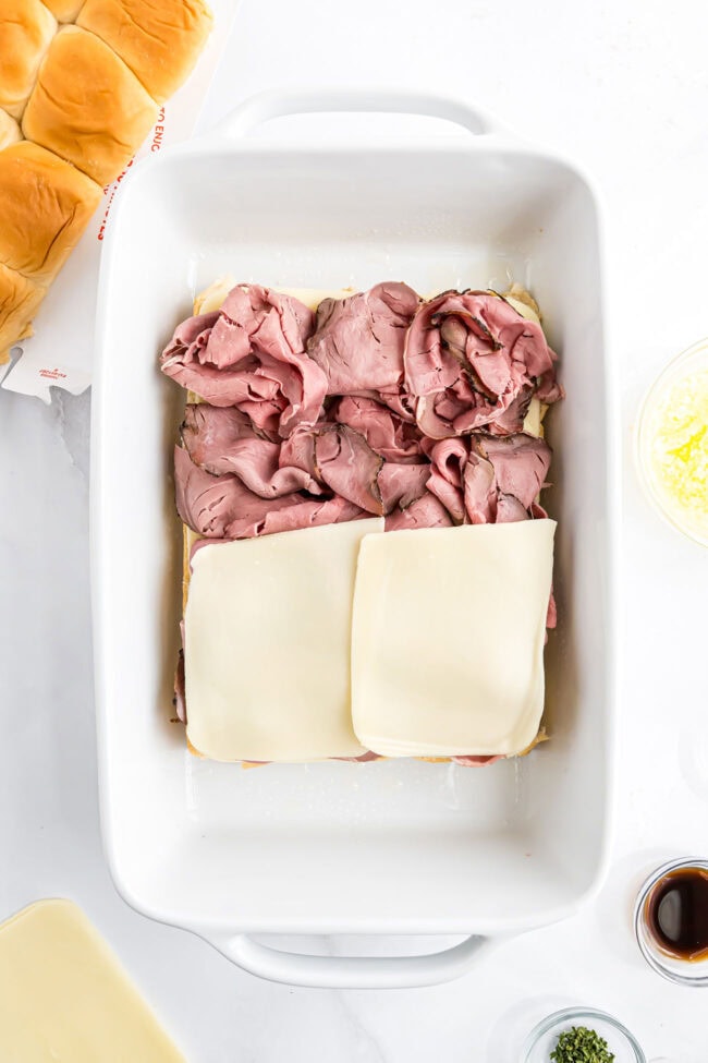 roast beef and cheese on Hawaiian rolls