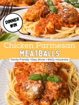 Chicken Parmesan Meatballs over pasta