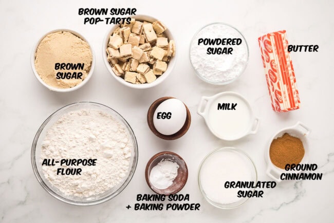 ingredients for making brown sugar cinnamon cookies with icing
