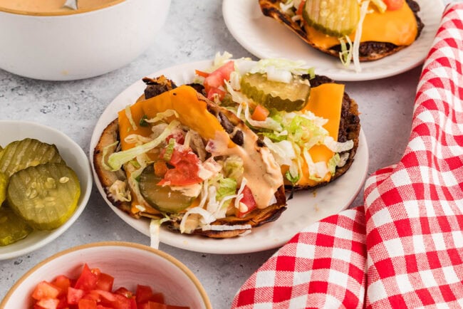 smash burger tacos with homemade burger sauce