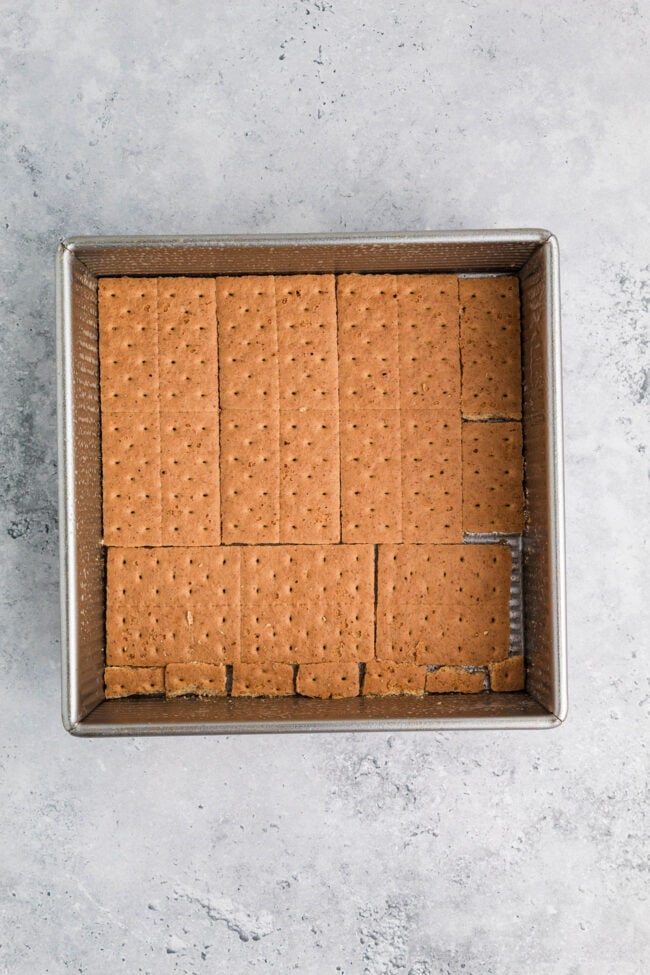 Graham crackers in a square cake pan