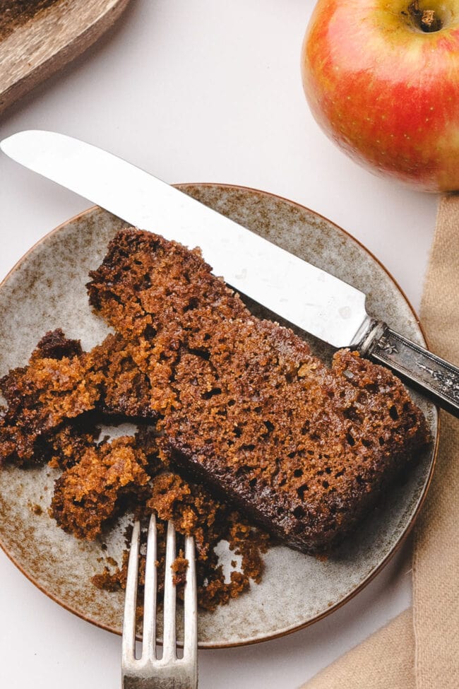 Slice of Apple Cider Bread with cinnamon sugar topping and sweet apple cider glaze